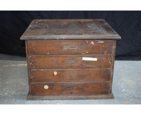 Vintage 20th century wooden cabinet with 4 sliding shelves, possibly an old shop cabinet, 48x41x36cm tall.  In need of a clea