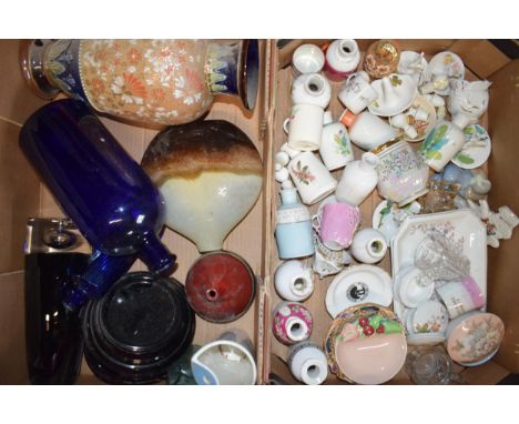 Mixed pottery to include ring trees, a gourd vase, blue glass bottles and others (Qty - collection only).  