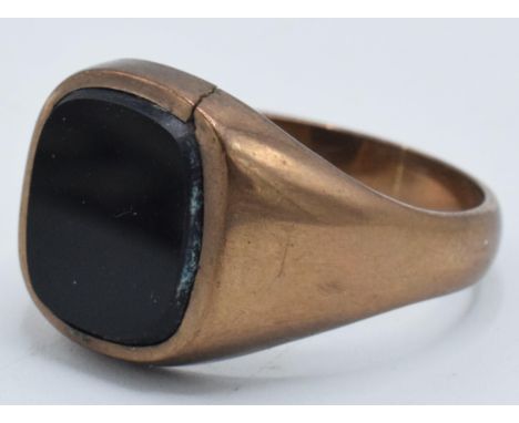 9ct rose gold gentleman's signet ring set with onyx, 5.0 grams, size W.  