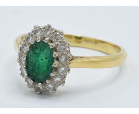 18ct gold emerald and diamond ring, 3.6 grams, size Q.  