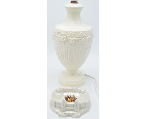 Wedgwood cream ware lamp base together with a Carlton China model of The British Stadium, Wembley (2).  In good condition wit