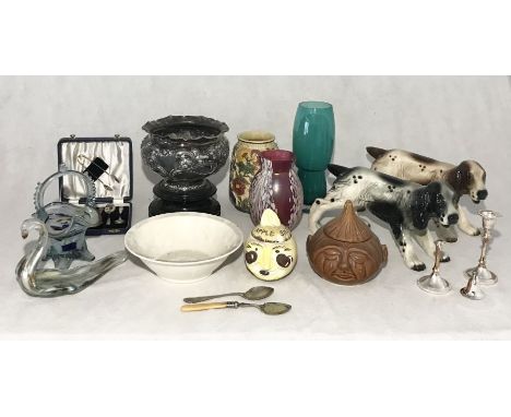 A collection of various glass, china etc including ceramic spaniels, Royal Brierley Studio etc. 