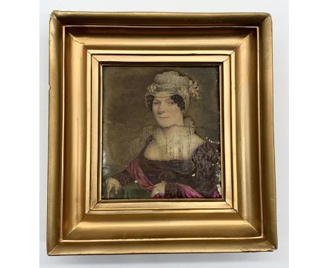 An early 19th century portrait on porcelain plaque of Elizabeth Swinnerton dated 1821 - damage as shown