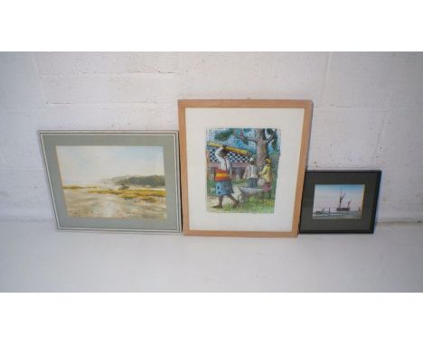 A framed watercolour signed 'Richard Thorn', along with a watercolour of a harbour scene, signed 'Alan Whitehead' and a mixed