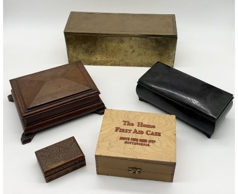 A collection of vintage boxes including a Boots Home First Aid Case with contents