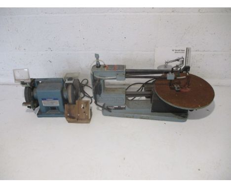 A Delta 16" Scroll Saw (Model 40-530C), along with a Draper Tool Company Bench Grinder (Model G150)