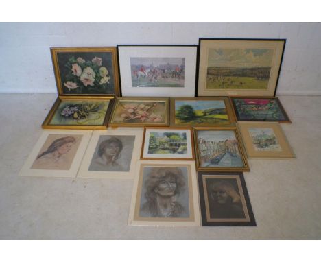 A signed print "Old Surrey and Barstow hounds" by Peter Biegel along with one other similar and a collection of Felicity Felg