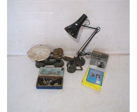 A set of scales, along with an angle poise desk lamp, a Burmos blowtorch, boxed Paramo No 10 PlaneMaster, boxed Black and Dec