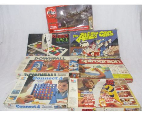 A collection of vintage games including Connect 4, Guess Who, Downfall, The Alley Cats, Rubiks Race etc, along with a boxed A