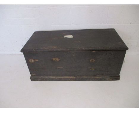 A Victorian pine painted trunk with rope handles