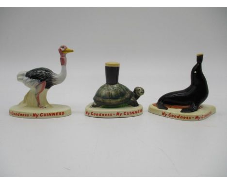 A collection three vintage Carlton Ware ceramic Guinness figures including an ostrich, seal and tortoise - All with the "My G