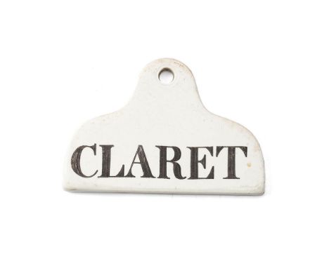 Early c19th Spode ceramic Claret wine bin label with incised 'Spode' mark to the reverse  excellent undamaged condition measu