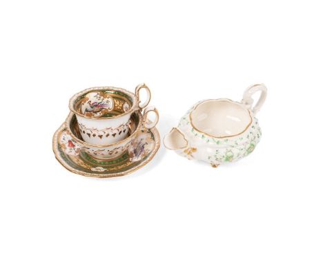 H &amp; R Daniels true trio decorated with exotic birds on green and gold background, pattern number 4069, with a H &amp; R D
