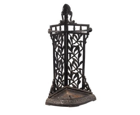 A Victorian cast iron umbrella / stick stand with stylised leaf design to sides, Registered Design No. to base 20253. Height 