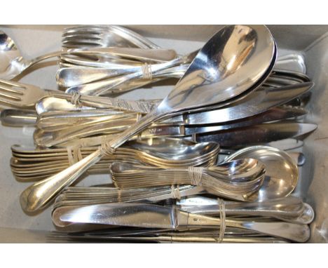 A sterling silver cutlery set, modern stylish form, to include 8 forks, 8 silver handled knives, 8 smaller forks, 8 smaller s