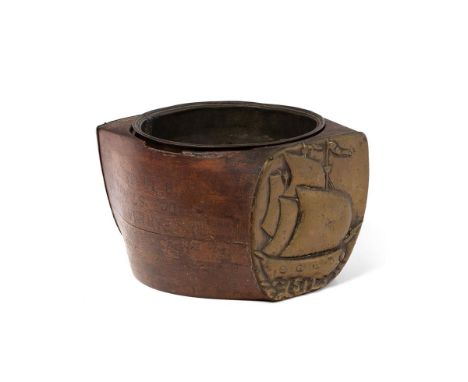 WW1 trench Art planter made from a Royal Flying Corps RFC Farman aircraft propellor hub incribed with serial numbers and 'Far