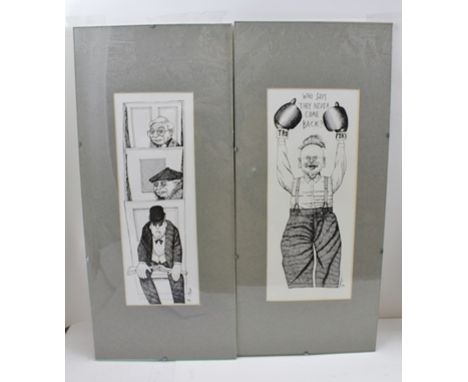 WILLIAM RUSHTON (1937-1996) "Brotherly Love", a black &amp; white Ink Drawing, monogrammed "R" and dated (19)90, see label ve