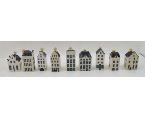 A COLLECTION OF NINE VARIOUS CERAMIC MODELS OF DELFT LANDMARK HOUSES, includes Anne Franks House and Rembrandts House, made b