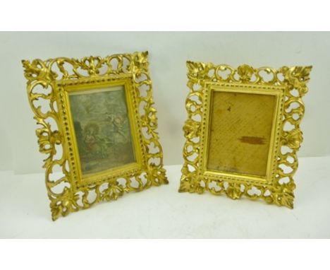 TWO FLORENTINE DESIGN GILTWOOD FRAMES, one with easel back, the other a ring suspension, largest contains a print, would disp