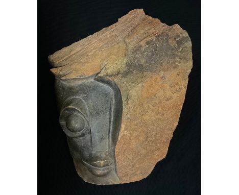 Tribal Art - Mashava, ‘Kuda Kaduya’, a carved abstract hardstone head, stylistically carved, polished and textured finish, si