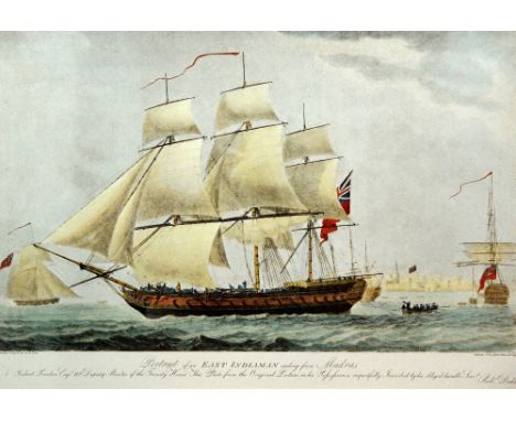 After R Dodd, Portrait of an East Indiaman sailing from Madras; Portrait of an East Indiaman coming to an anchor at Spithead,