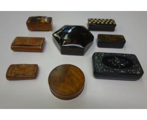 A late Regency tortoiseshell veneered domed top needle packet box, with hinged cover, on turned bone feet, 7cm wide, two Vict