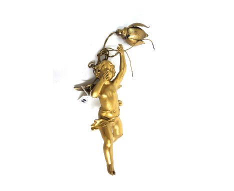 A gilt painted metal cherub pendant light fitting, early 20th century, a brass jardiniere, fourteen electroplate goblets, cas