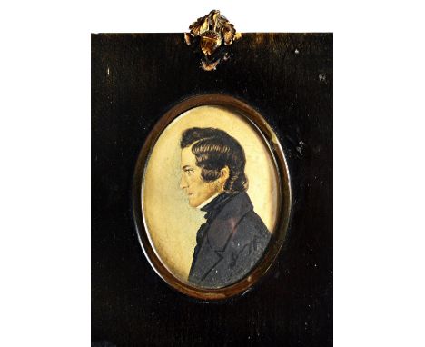 English School, early 19th Century, Portrait miniature of a gentleman in profile, watercolour, 8 x 6cm.