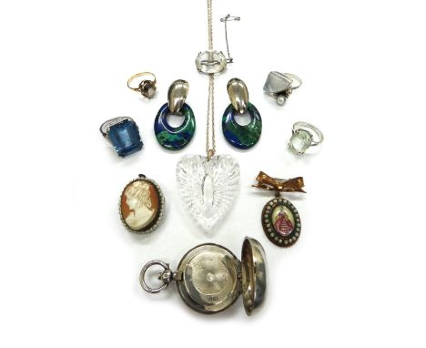 A collection of jewellery, comprising; a plain silver sovereign case, hallmarked Birmingham 1913, by A.L. Dennisson; a pair o