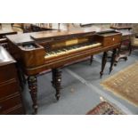 THOMAS TOMKINSON A REGENCY MAHOGANY SQUARE PIANO on turned tapering legs. 5ft 7ins long x 2ft 2ins