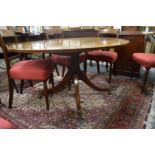 A GOOD GEORGE III DESIGN MAHOGANY OVAL TILT TOP BREAKFAST TABLE on a turned column support with four