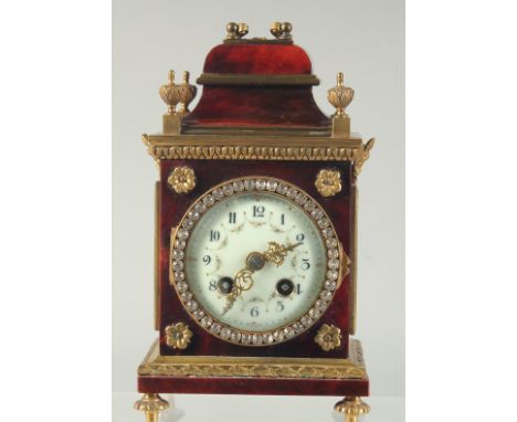 A GOOD SMALL 19TH CENTURY EBONY CASED BRACKET CLOCK with painted cream dial and diamante surround. 8ins high.