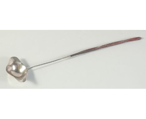 A LONG HANDLED GEORGE III TODDY AND PUNCH LADLE, possibly Scottish with sword handle. 15.5ins long.