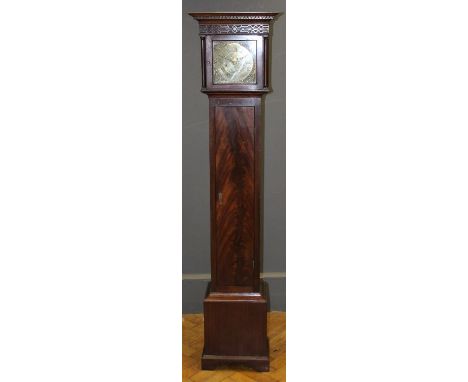 An Edwardian mahogany grandmother longcase clock, the hood with Greek key pediment and blind fret frieze enclosing an eight d