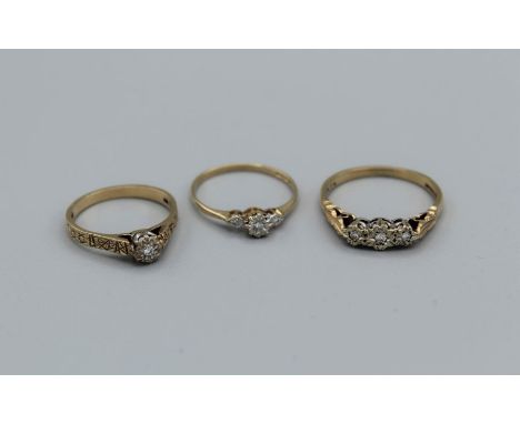 Three illusion set diamond rings in 9ct gold, gross weight 5.5gm approximately, one size R, size N, size L