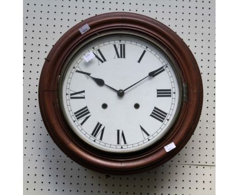 A Victorian mahogany 12'' dial wall clock, the twin train movement striking upon a bell, faced by enamel Roman dial