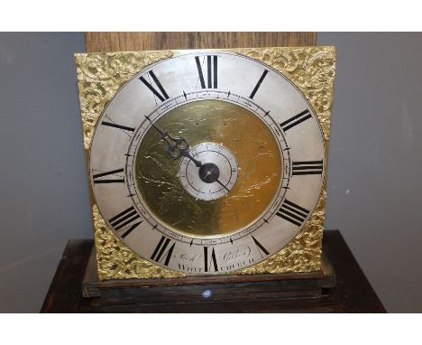 Richard Gilkes, Whitchurch. Thirty hour hooded wall clock with alarm. 10'' brass dial with silvered chapter ring and alarm di