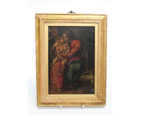 17th century Italian School, a mother cradling an infant. Oils on alabaster panel. 19.5 x 13cm