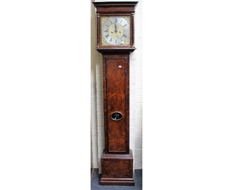 A late 17th/early 18th century walnut and oyster veneered longcase clock, the five pillar two train movement with anchor esca