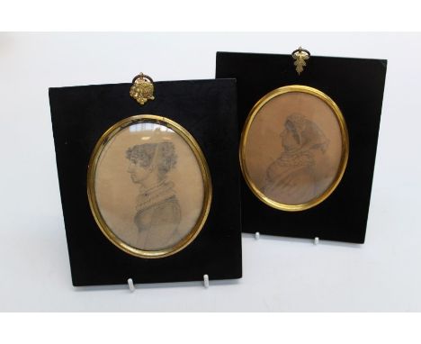 Attributed to Charles Hayter (English 1761-1835), a pair of early 19th century pencil portrait miniatures, each of a young la
