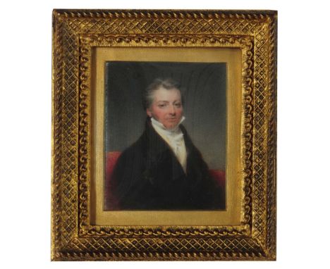 ENGLISH SCHOOL (EARLY 19TH CENTURY) Portrait of a gentleman with grey hair wearing white stock and brown overcoat seated in a