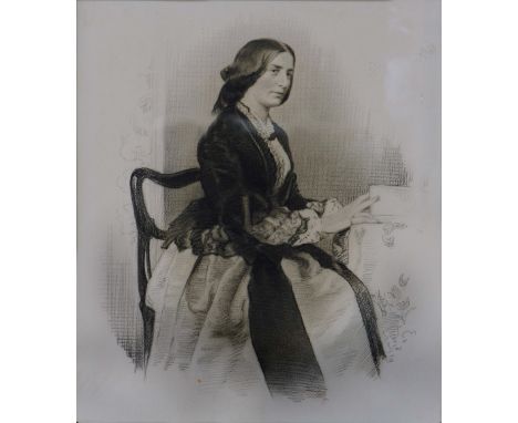 ENGLISH SCHOOL Portrait of a lady seated in a chair at a writing desk, possibly the Victorian novelist Mary Anne Evans (known