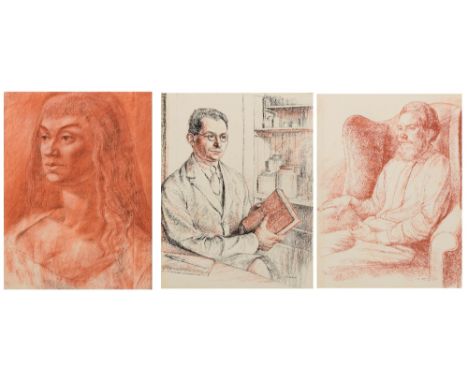 HUBERT HENNES (b.1907) Portrait of a young lady, signed, pencil and sepia chalks heightened in white, 45 x 34cm; further simi