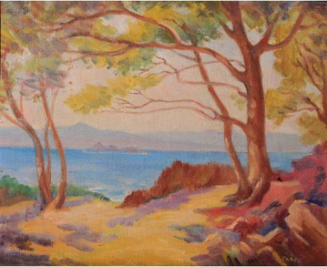 * CAREY Seascape through trees, signed, oil on canvas, 41 x 51cm