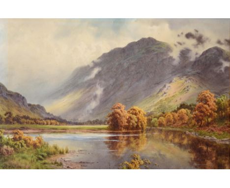 EDWARD HORACE THOMPSON (1879-1949) 'Where the River Enters Derwentwater, The River Derwent near Lodore with the Gate Crag Bor
