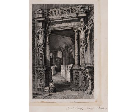 A SCRAPBOOK, the flyleaf labelled 'Rebecca', and containing mainly portrait and European topographical engravings, some loose