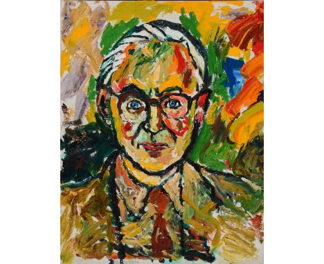 JOHN BRATBY (1928-1992) Bust length portrait of a gentleman wearing glasses, signed, oil on canvas, 46 x 35cm