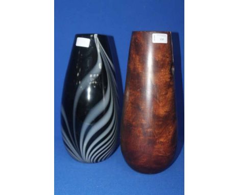 ART GLASS VASE
together with a wooden vase, and a table lamp with frosted glass lamp, art glass vase 35cm high (3)