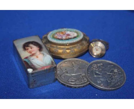 LOT OF ATTRACTIVE COLLECTABLES
including a silver box, the enamelled lid painted with female portrait (one corner chipped),  