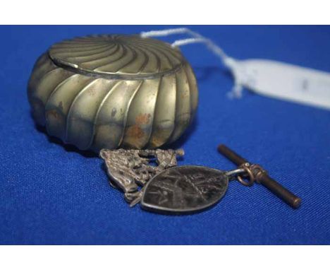 EARLY 20TH CENTURY SILVER SHOOTING MEDAL
together with white metal badge, inside pressed brass snuff box 
